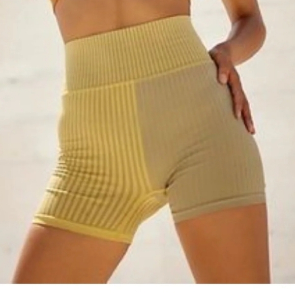 FP Movement by Free People Pants - Free People Movement Yellow/Grey Striped Biker Shorts Size M/L Desert Combo